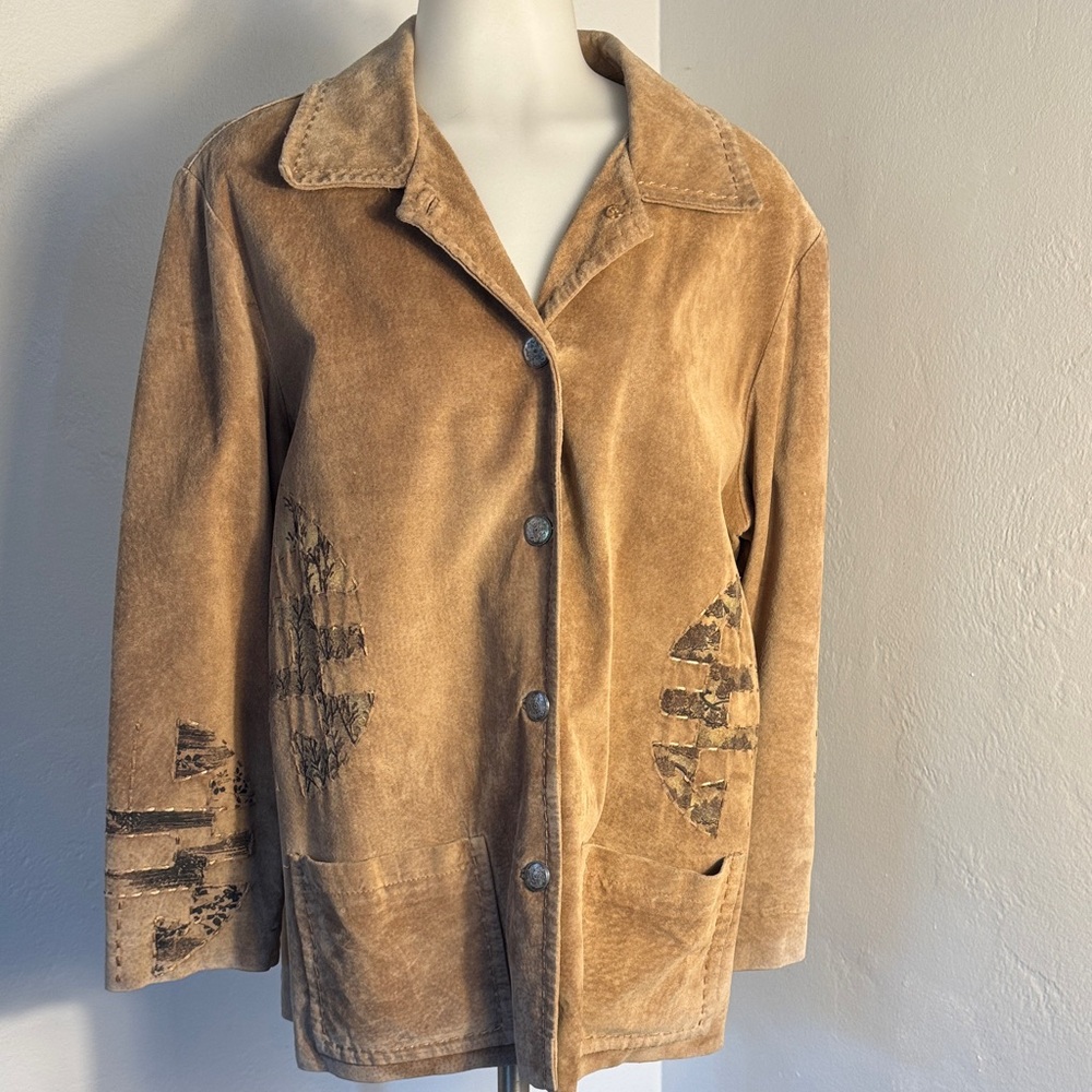 Chico’s Design 100% Leather Jacket  Size 2  Embroidered